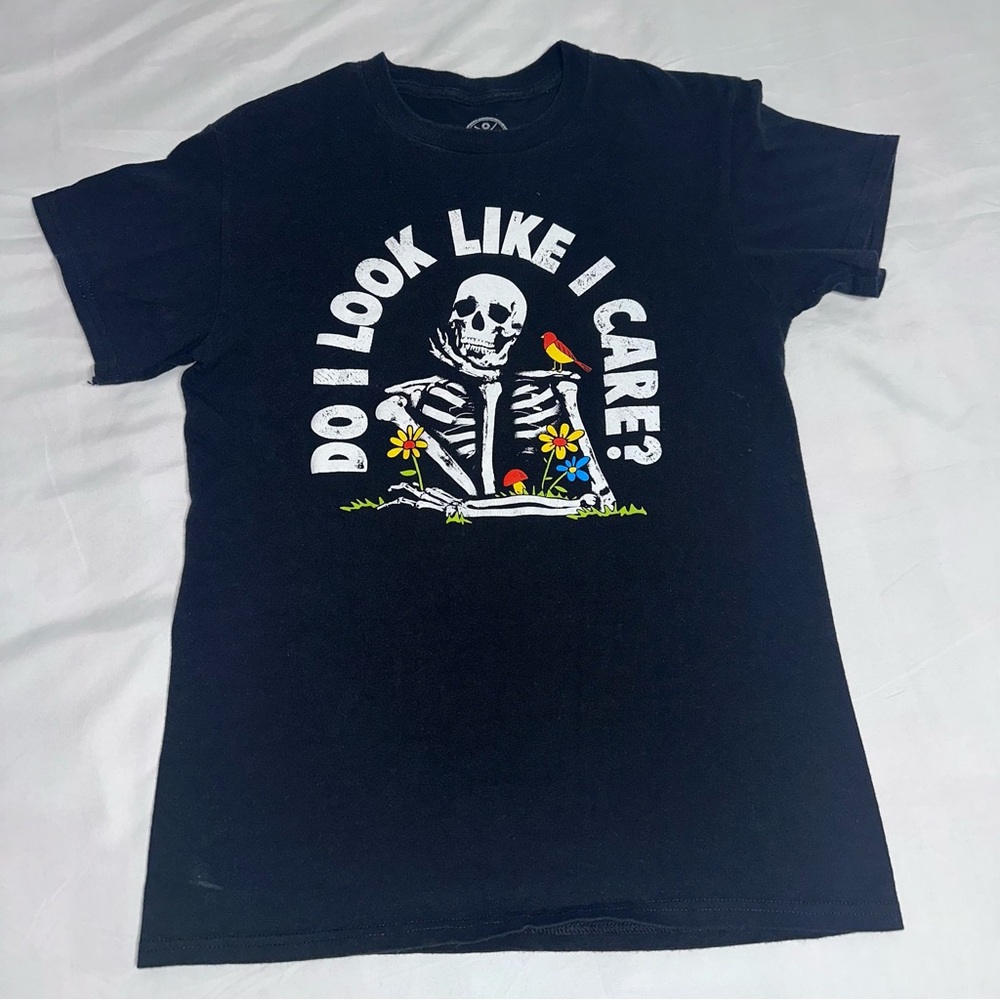 Black Graphic Tee with Skeleton Design